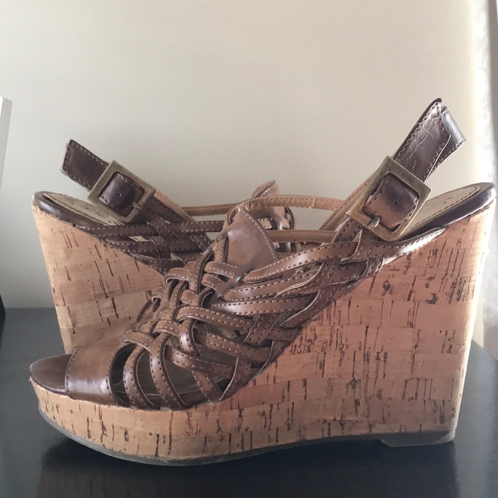 Hot Kiss Brown Cork Platform Heel Sandals Sz 6.5